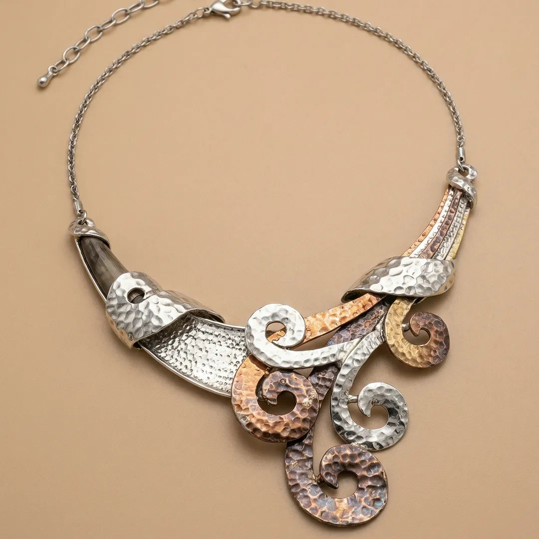 Silver Metallic Textured Necklace