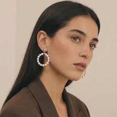 Silver Pearl Hoop Earrings - Medium
