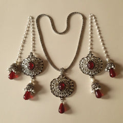 Silver Red Dia Kundan Set - Necklace & Earrings