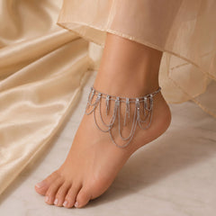 Silver Rhinestone Curtain Anklet - Single (Payal)