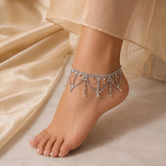 Silver Rhinestone Jaler Anklet - Single (Payal)