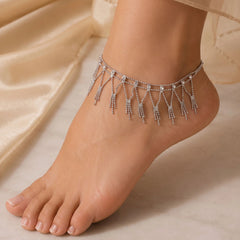 Silver Rhinestone Mehraab Anklet - Single (Payal)