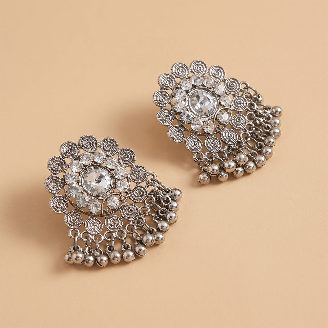 Silver Stone Jhumka Earrings