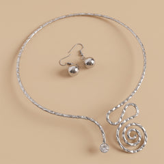 Sliver Spiral Metallic Choker Necklace Set
