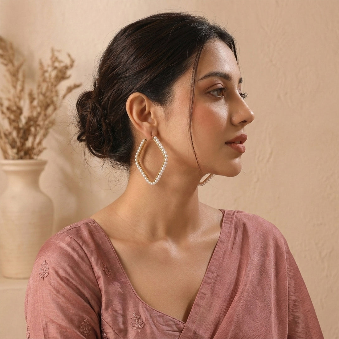 Square Pearl Hoop Earrings - Large