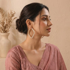Square Pearl Hoop Earrings - Large