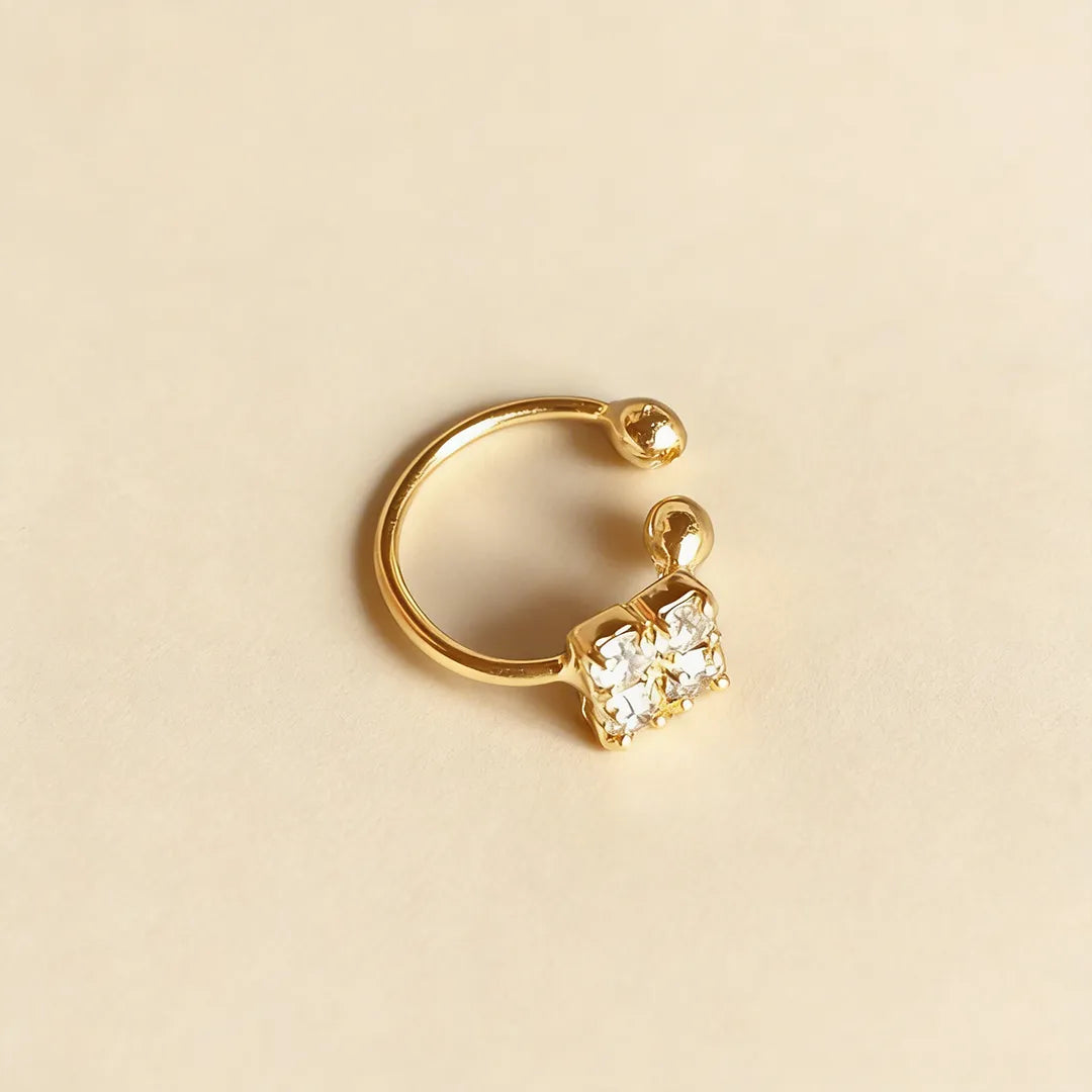 Stone Cube Golden Nose Ring