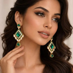 Teal Green Kundan Jhumka Earrings - Large