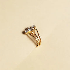 Tri Stone Golden Nose Ring