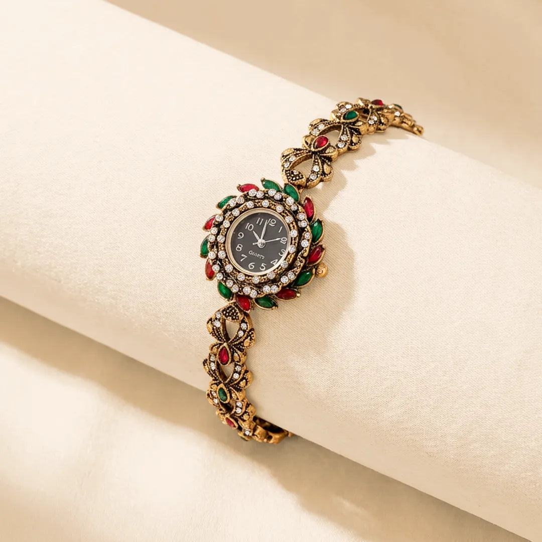 Turkish Floral Stone Golden Watch