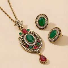 Turkish Green Stone Necklace & Earrings Set