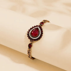 Turkish Teardrop Red Stone Golden Bracelet