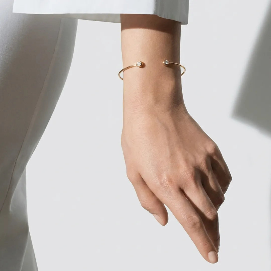 Two Stone Golden Bracelet Bangle - Shein