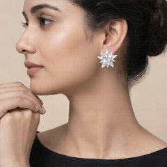 Silver White Stone Floral Earrings