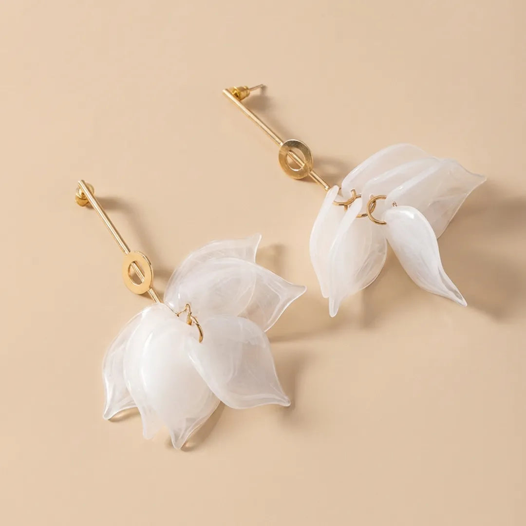 White Acrylic Floral Earrings