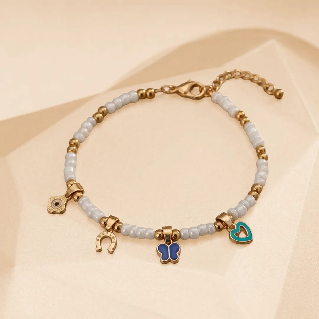 White & Golden Beads Bracelet - Shein