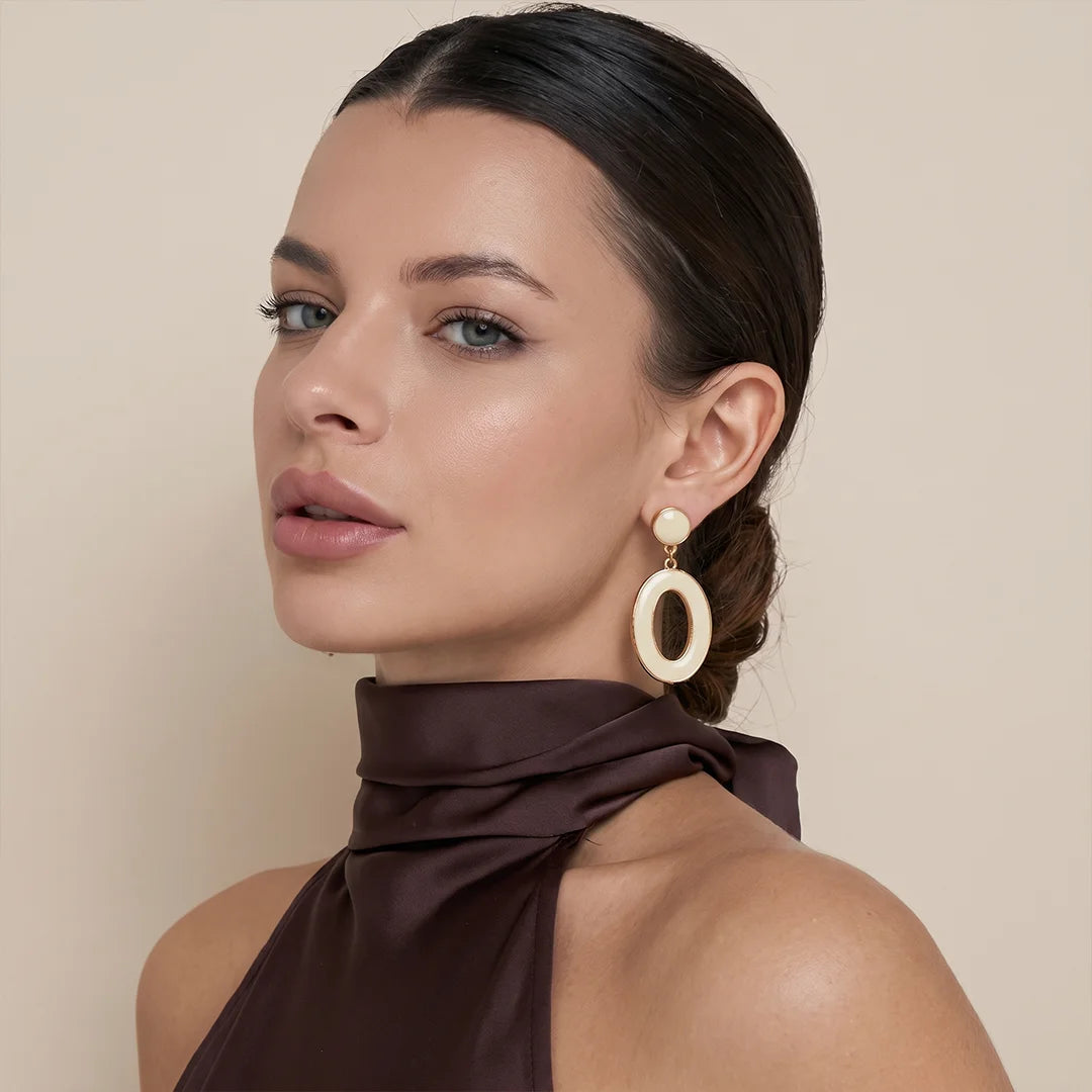 White Ring Metallic Earrings
