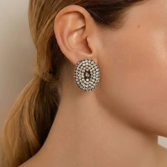 White Stone Stud Earrings - Round