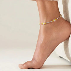 Yellow Silver Beads Anklet - Single
