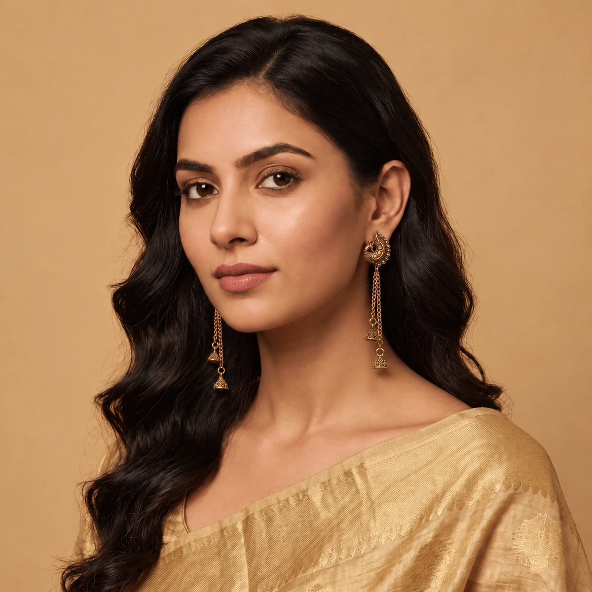 Golden Peacock Jhumka Earrings