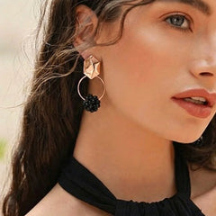 Black Crystal Hoop Earrings