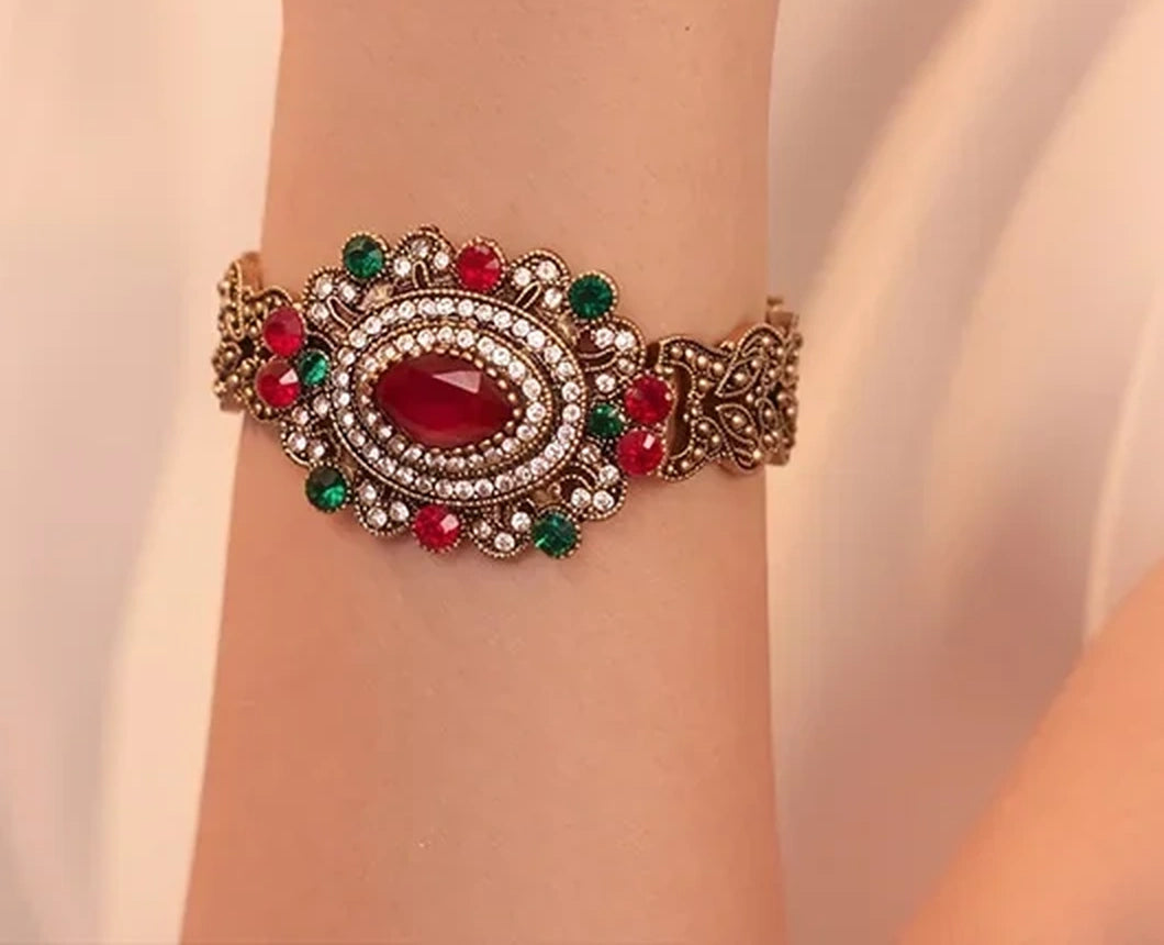 Turkish Shahi Red Stone Golden Bracelet