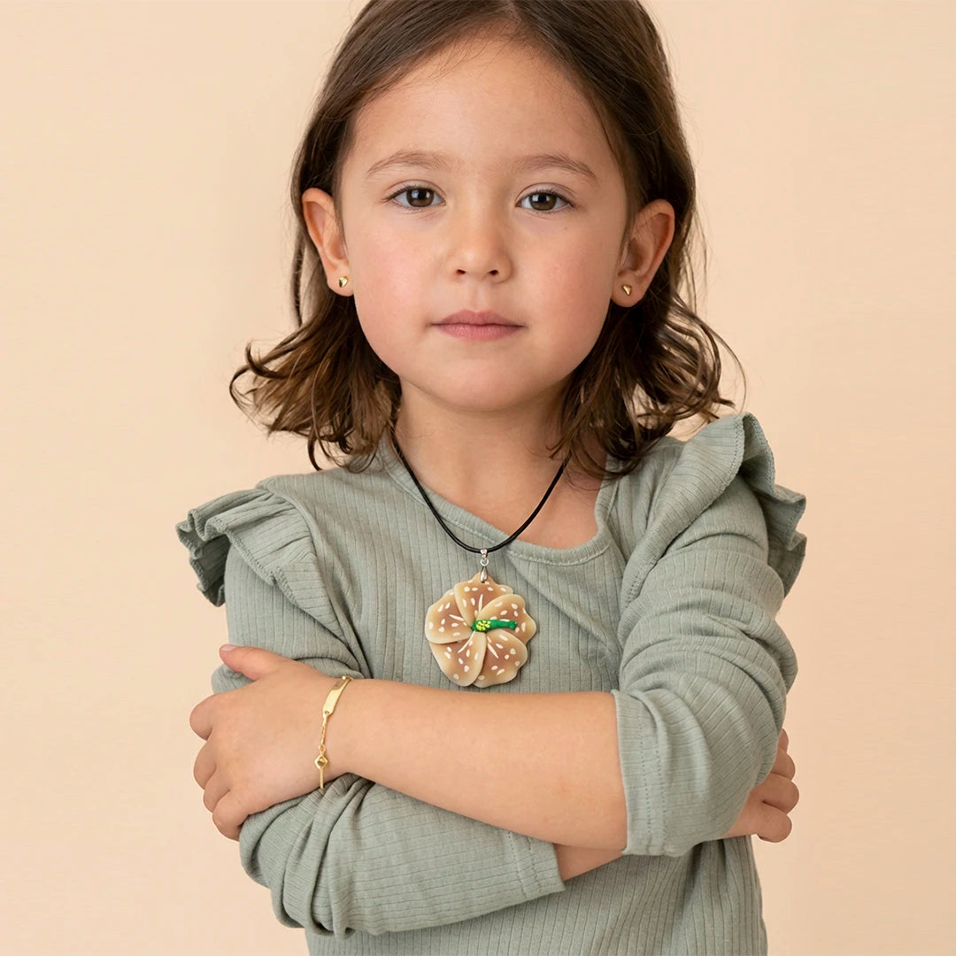 Kids Necklace - Handmade Polymer Brown Flower