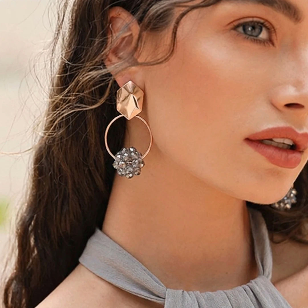 Grey Crystal Hoop Earrings