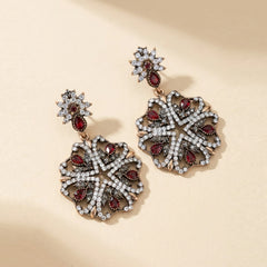 Red Stone Turkish Floral Earrings