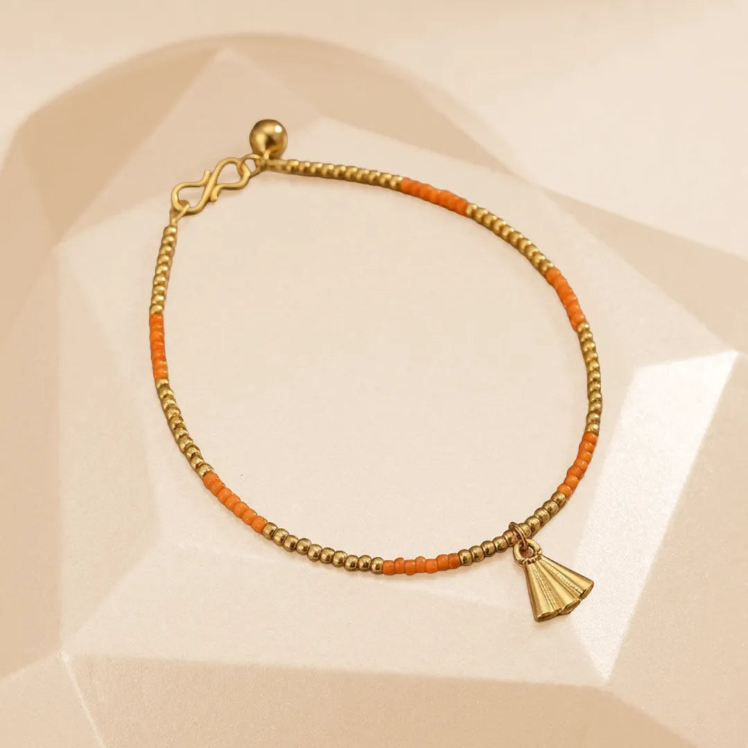 Orange Golden Beads Anklet - Single