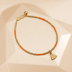 Orange Golden Beads Anklet - Single