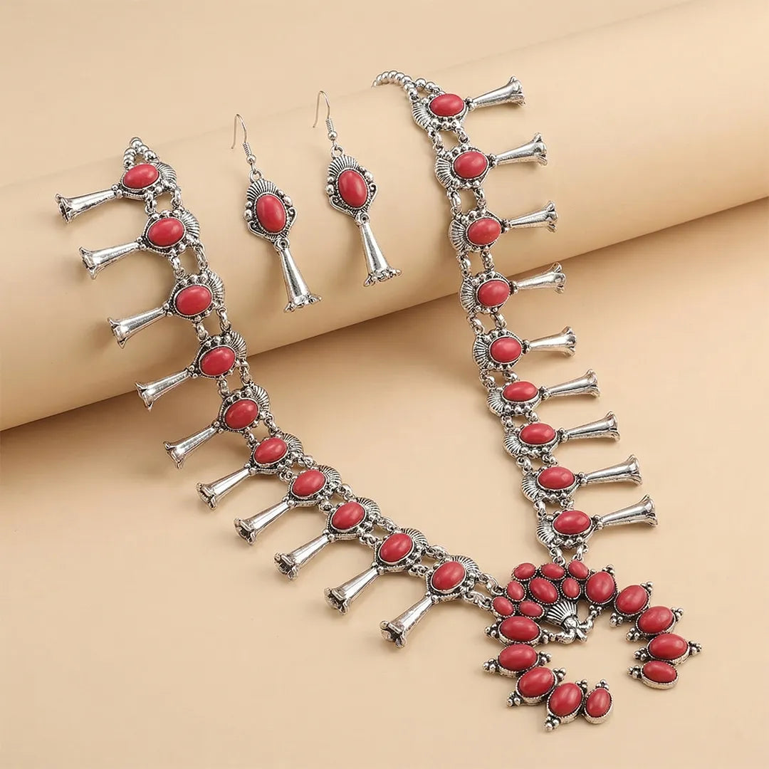 Red Afghani Silver Necklace set - Long