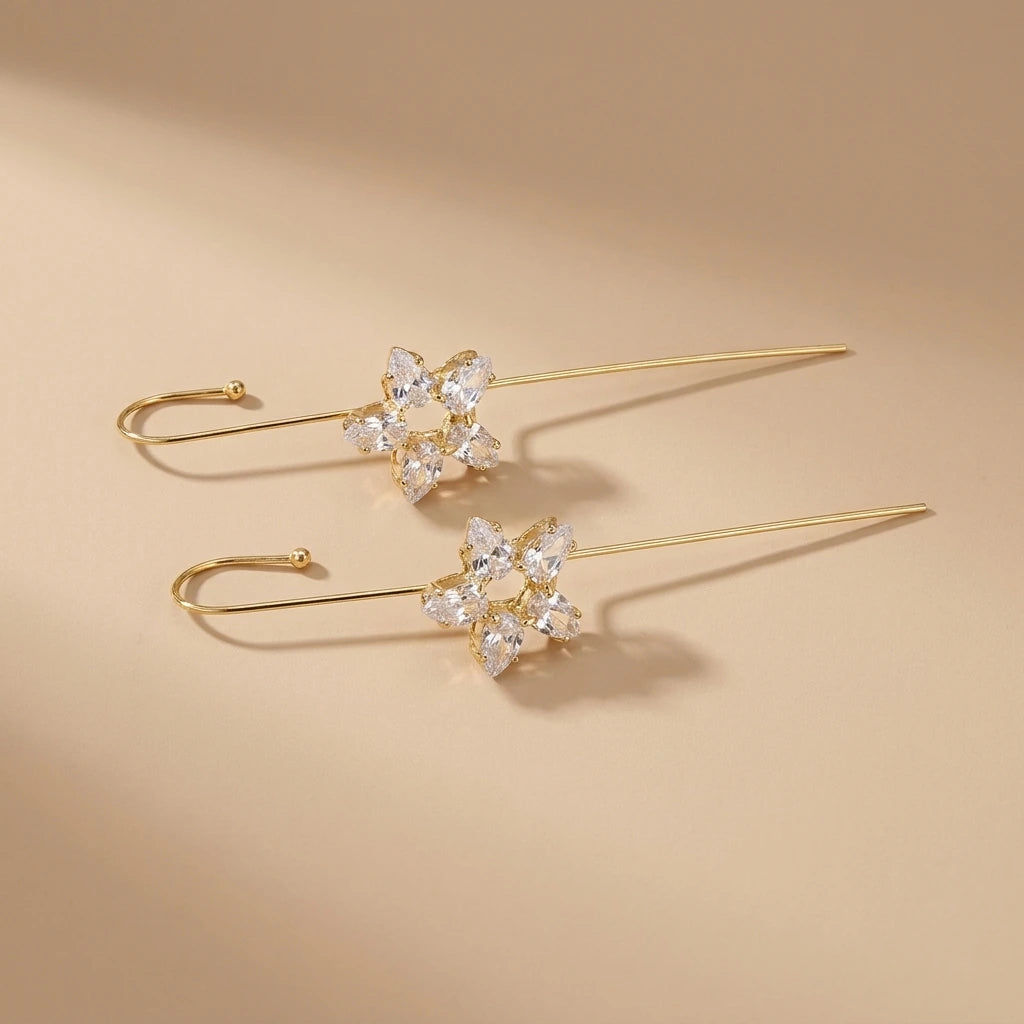 Five Petal Flower Ear Cuffs - Golden