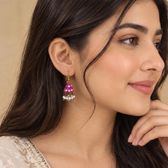 Handmade Stone Small Jhumki - Magenta