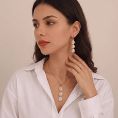 Golden Beige TearDrop Metallic Pendant - Necklace set