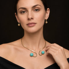 Golden Stone Metallic Choker Necklace Set