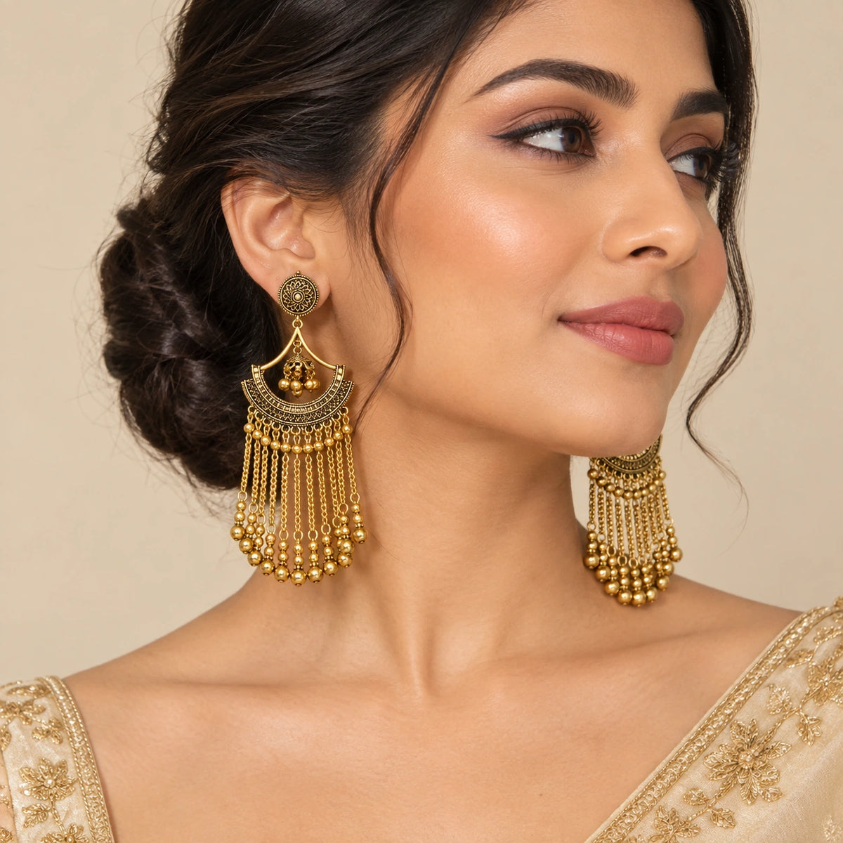Golden Jhumka Drop Earrings - Large