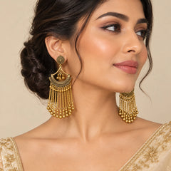 Golden Jhumka Drop Earrings - Large