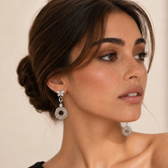 Silver Mesh Stone Earrings
