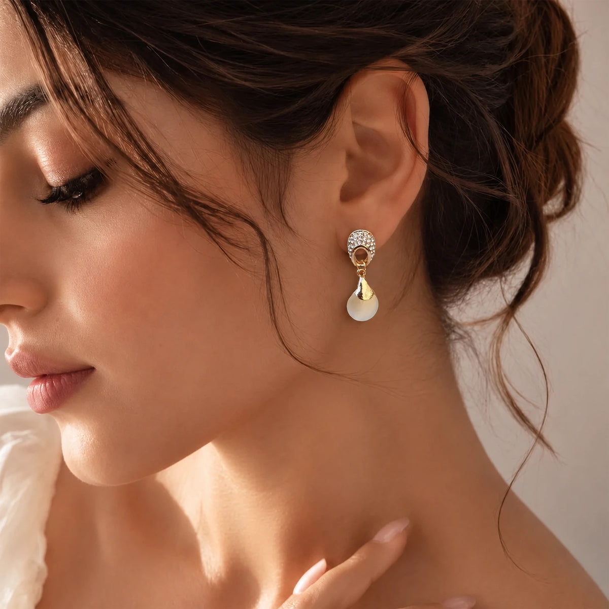 Beige Stone Drop Earrings