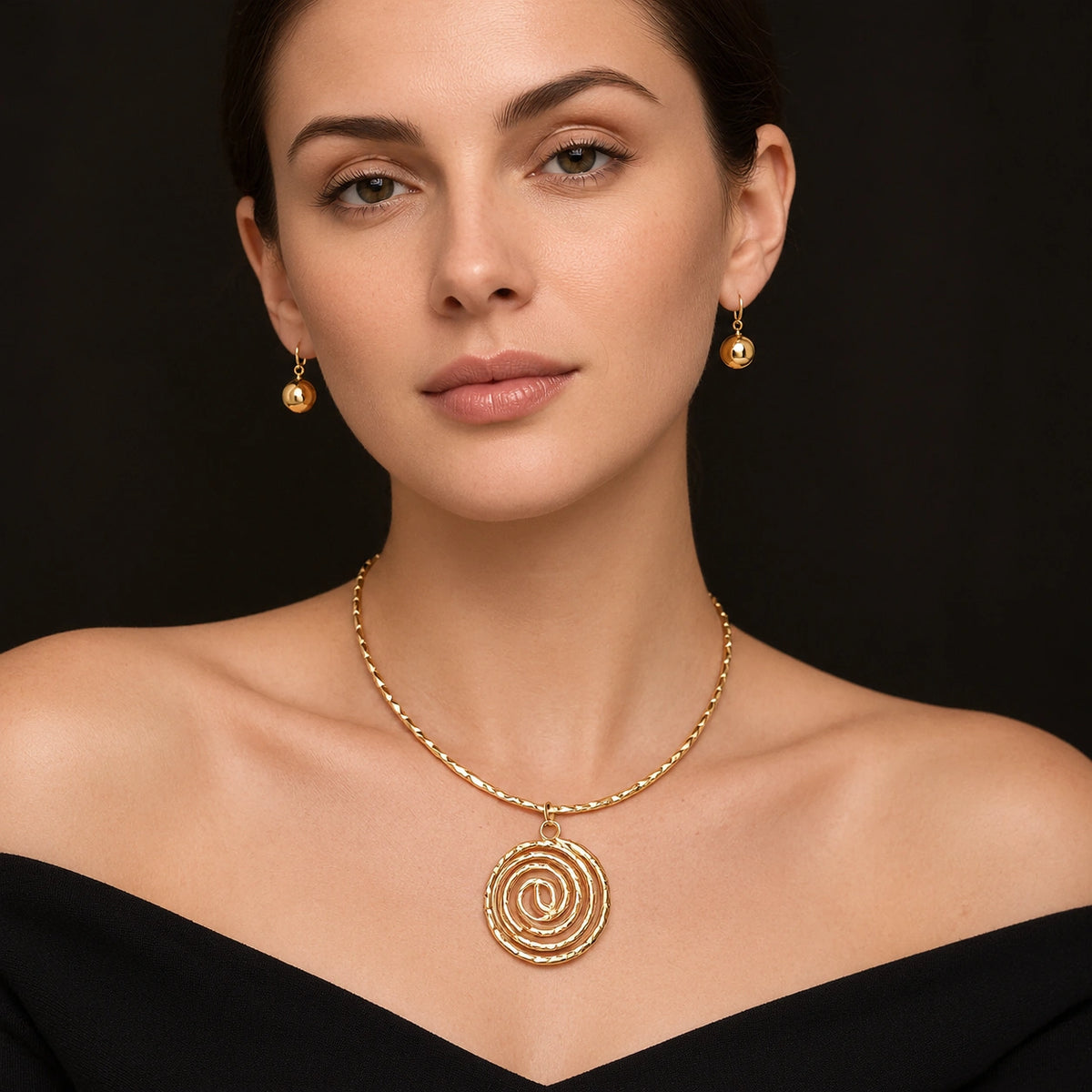 Golden Spiral Metallic Choker Necklace Set