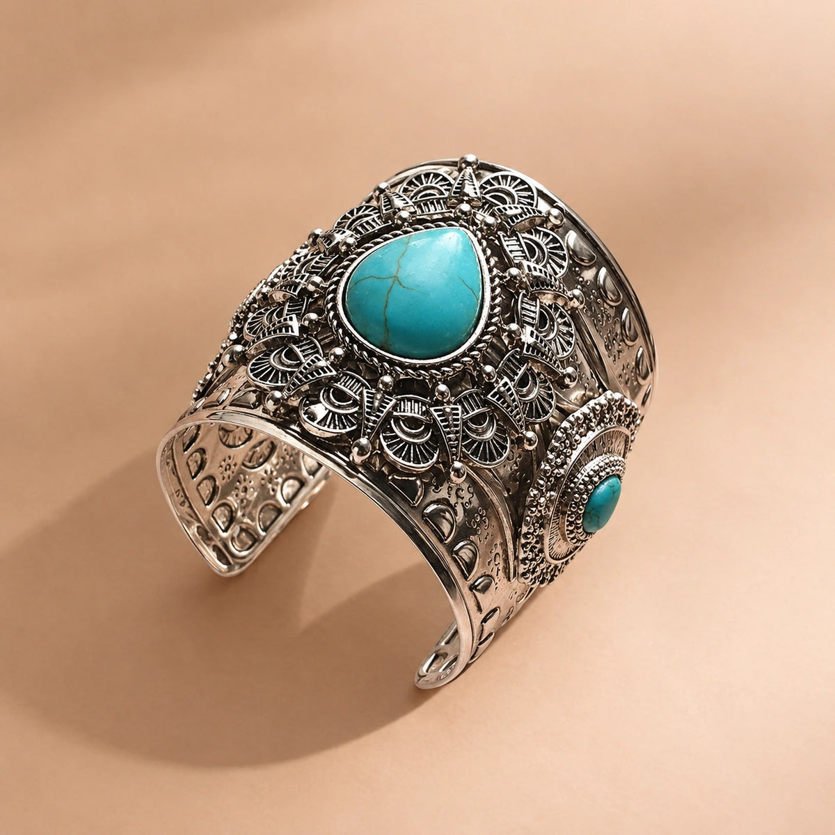 Antique Turquoise Faux Stone Metallic Handcuff